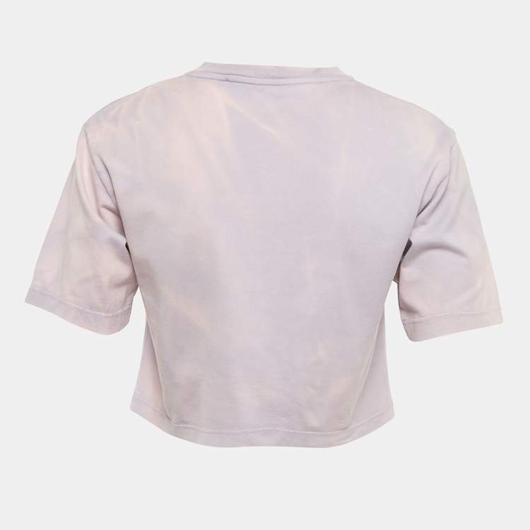 Pre Owned Off-White Lavender Tie & Dye Logo Applique Crop Top S