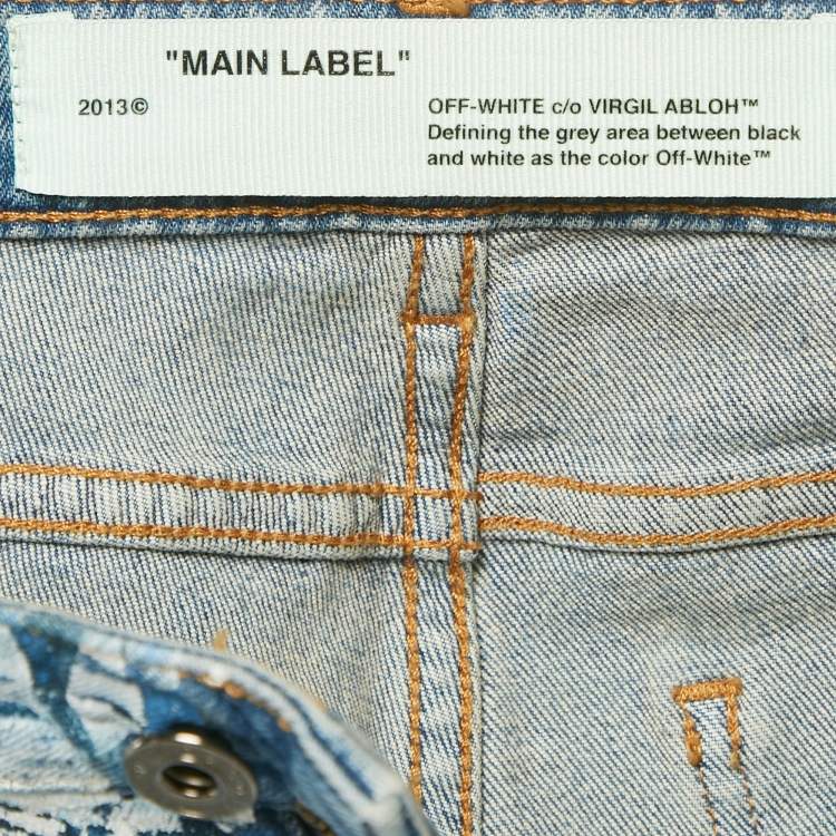 Pre Owned Off-White Blue Printed Denim Tapestry Skinny Jeans S Waist 26"