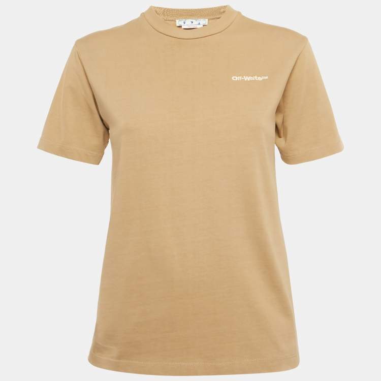 Pre Owned Off-White Brown Logo Embroidered Cotton T-Shirt S 