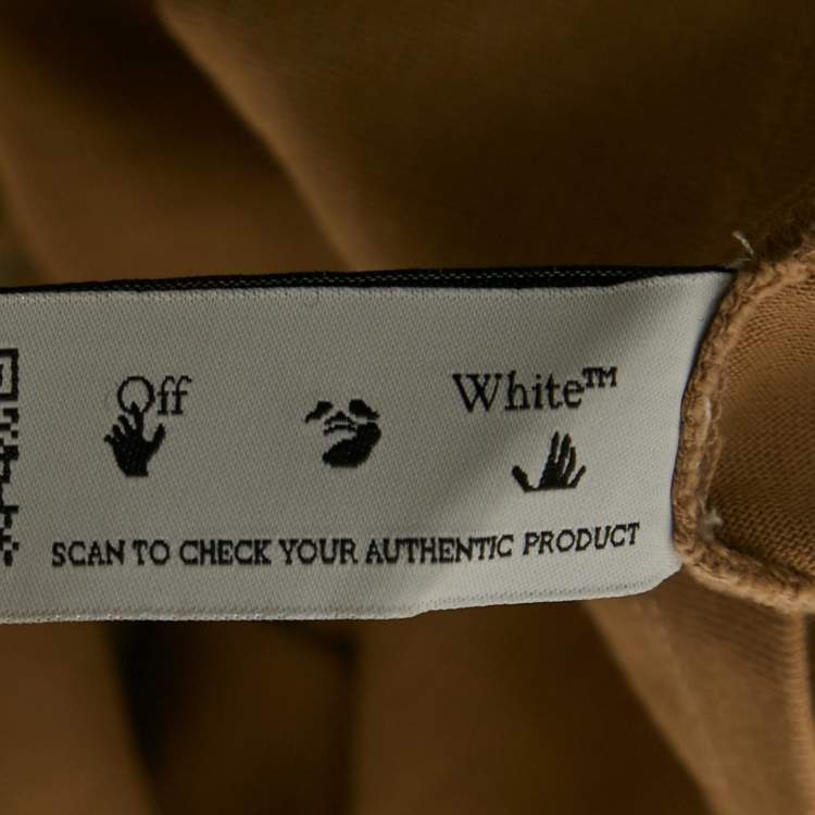 Pre Owned Off-White Brown Logo Embroidered Cotton T-Shirt S 