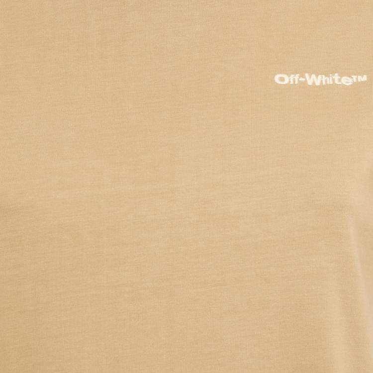 Pre Owned Off-White Brown Logo Embroidered Cotton T-Shirt S 