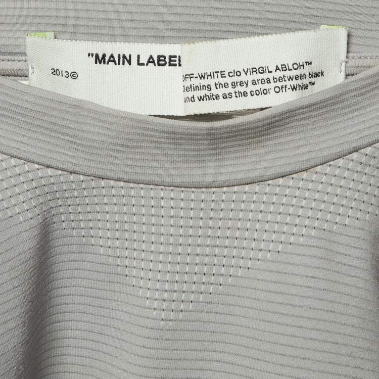 Pre Owned Off-White Grey Logo Jersey Active T-shirt S/M