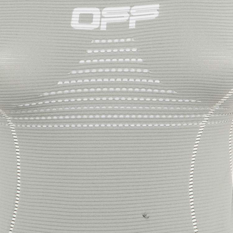 Pre Owned Off-White Grey Logo Jersey Active T-shirt S/M