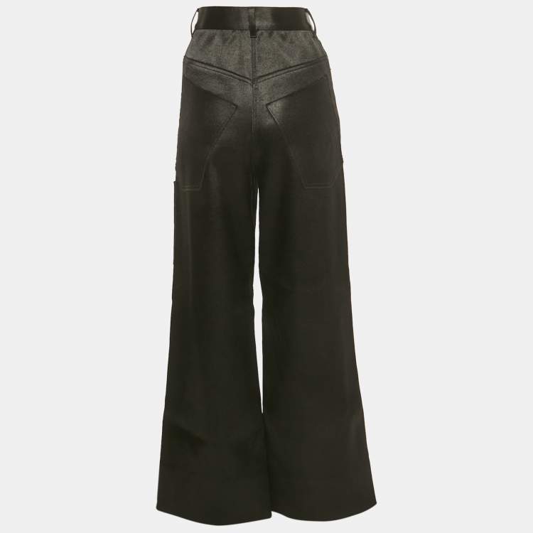 Pre Owned Off-White Black Glossy Raw Edge Wide Leg Trousers XS