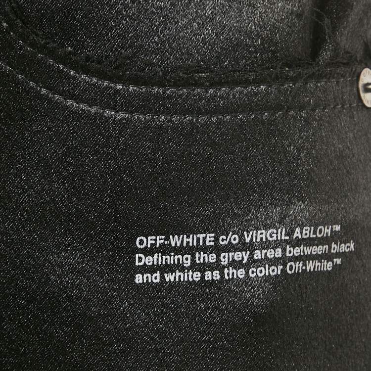 Pre Owned Off-White Black Glossy Raw Edge Wide Leg Trousers XS