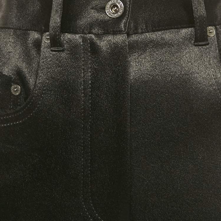 Pre Owned Off-White Black Glossy Raw Edge Wide Leg Trousers XS