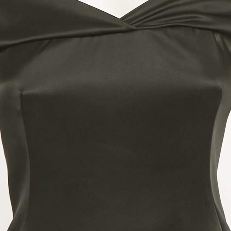 Pre Owned Off-White Satin Cold Shoulder Midi Dress S 