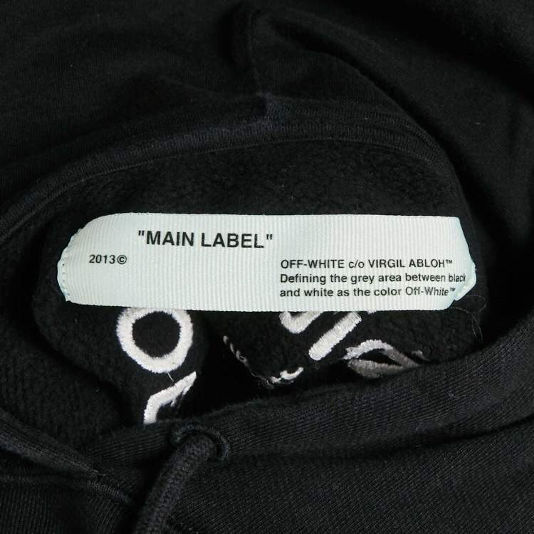 Pre Owned Off-White White Logo Embroidered Cotton Hoodie M