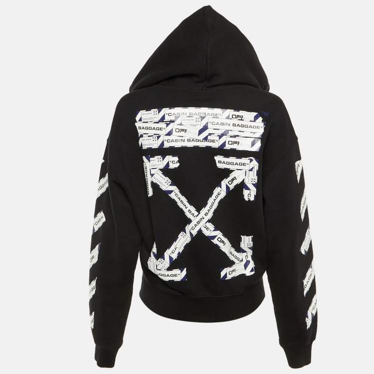 Pre Owned Off-White Black Cabin Baggage Tape Print Cotton Hoodie S