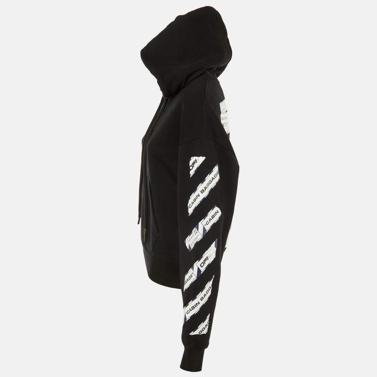 Pre Owned Off-White Black Cabin Baggage Tape Print Cotton Hoodie S