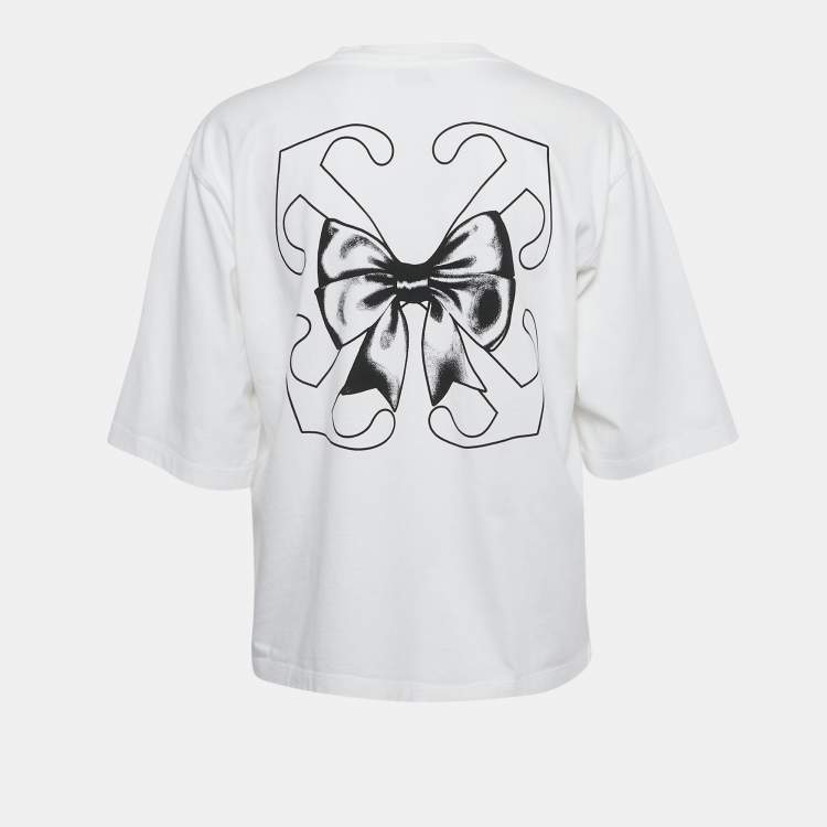 Pre Owned Off-White White Bow Print Jersey Crewneck T-Shirt XL