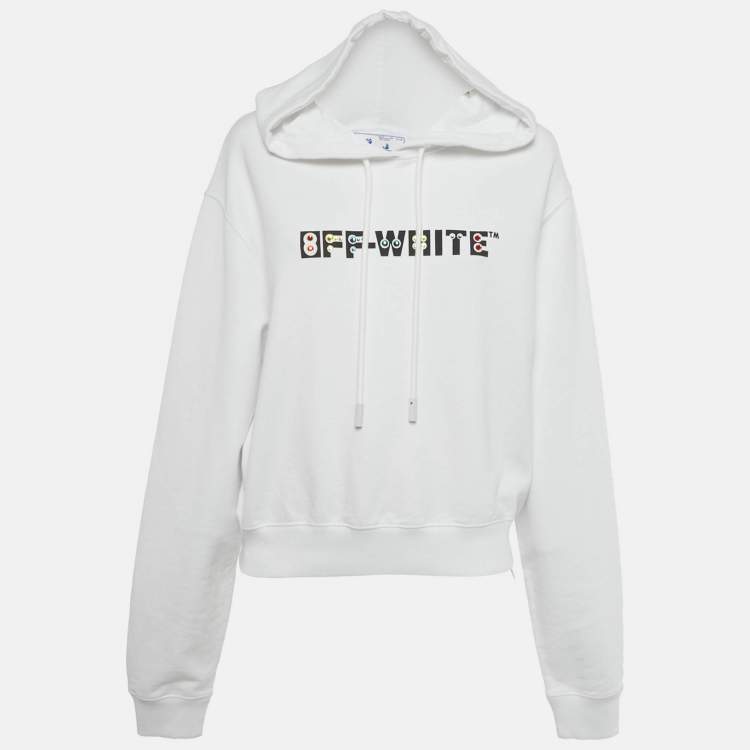 مملوكة مسبقًا Off-White White Rhinestone Detail Cotton Hoodie M