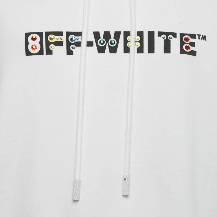 مملوكة مسبقًا Off-White White Rhinestone Detail Cotton Hoodie M