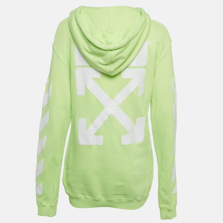 Pre Owned Off-White Neon Green Tape Print Cotton Hoodie S