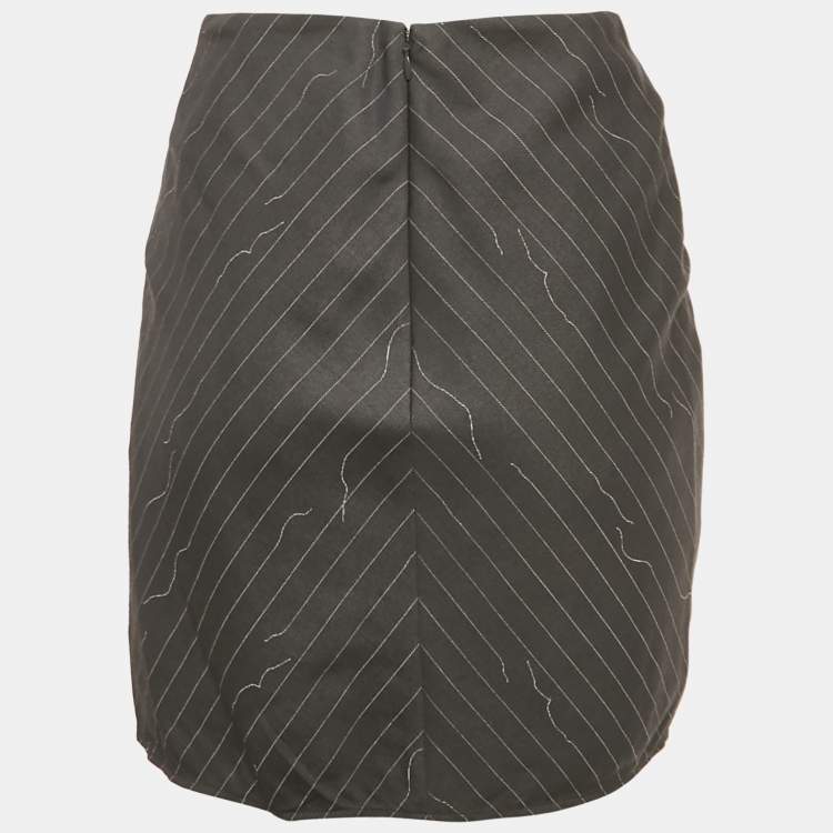 مملوكة مسبقًا Off-White Grey Pinstripe Layered Mini Skirt S 