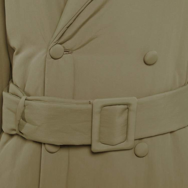 Pre Owned Off-White Green Synthetic Double Breasted Trench Coat S