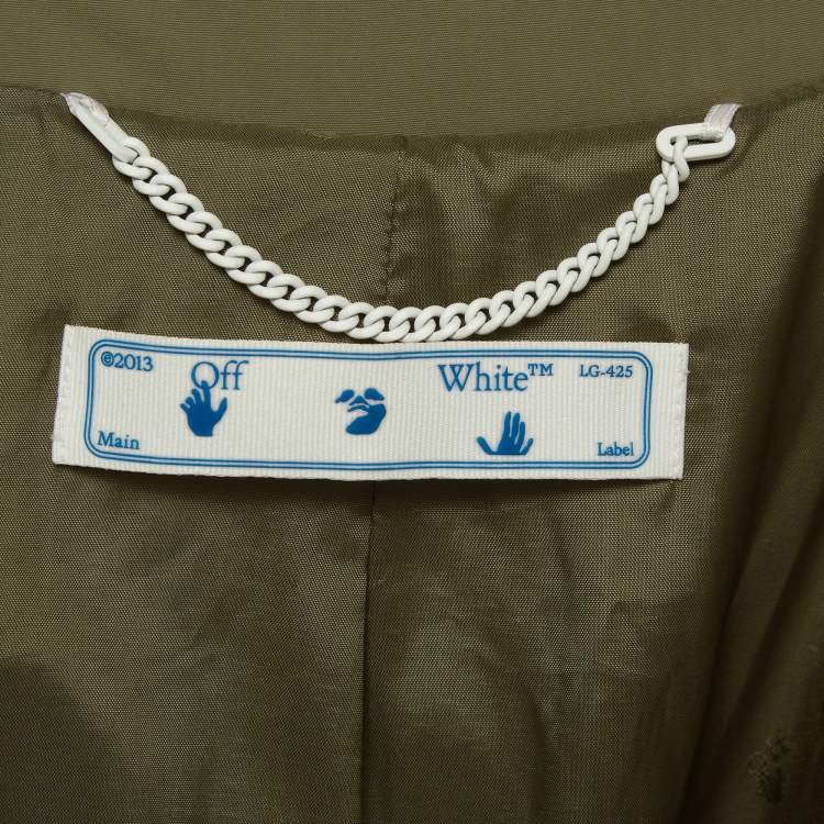 Pre Owned Off-White Green Synthetic Double Breasted Trench Coat S