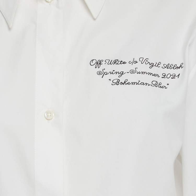 مملوكة مسبقًا Off-White White Cotton Asymmetric Pleated Long-Sleeved Shirt Dress S