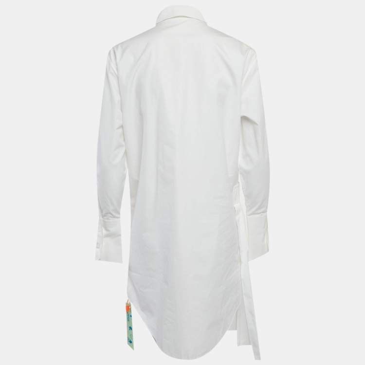 مملوكة مسبقًا Off-White White Cotton Asymmetric Pleated Long-Sleeved Shirt Dress S