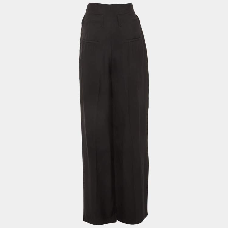 Pre Owned Off-White White Black Crepe Straight Leg Trousers M