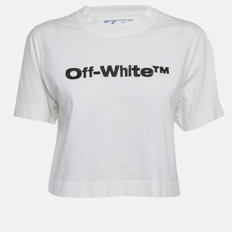 Pre Owned Off-White White Logo Embroidered Crop T-Shirt XS