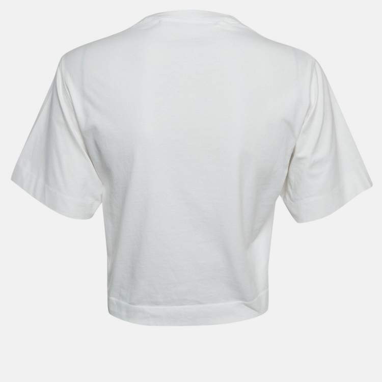 Pre Owned Off-White White Logo Embroidered Crop T-Shirt XS