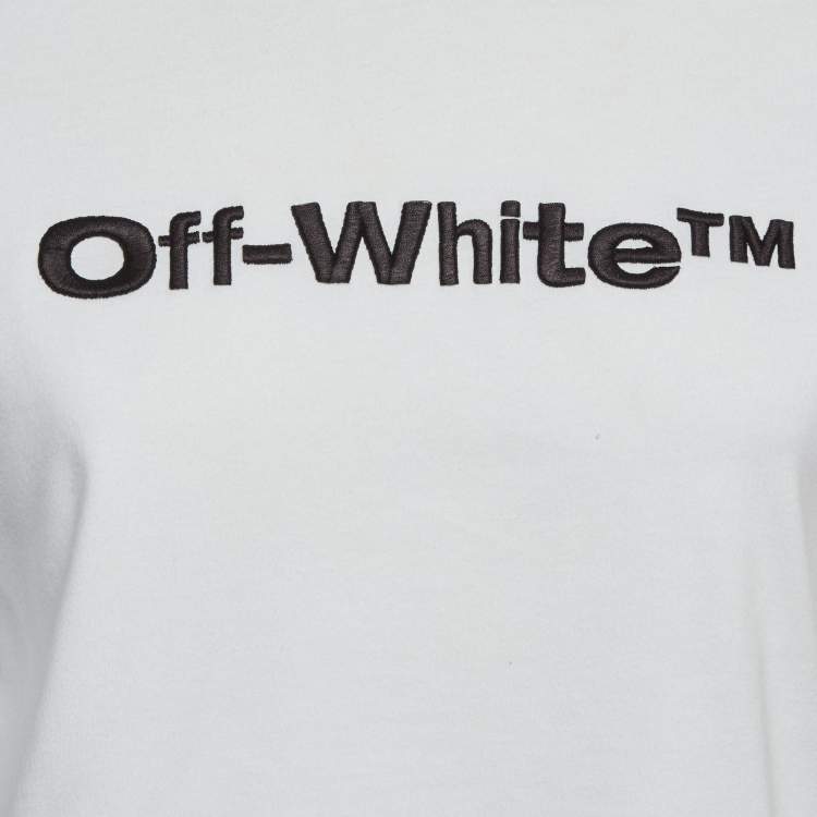 Pre Owned Off-White White Logo Embroidered Crop T-Shirt XS