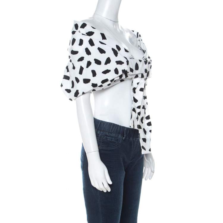 Pre Owned Off-White Monochrome Pois Print Oversize Off The Shoulder Crop Top M
