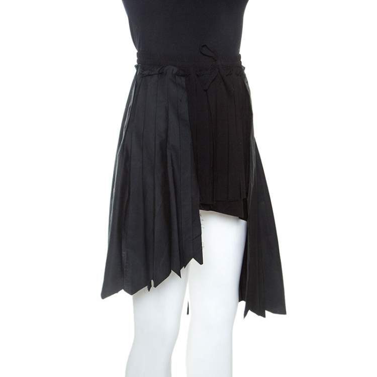 Pre Owned Off-White Black Pleated Crepe Asymmetric Skirt M