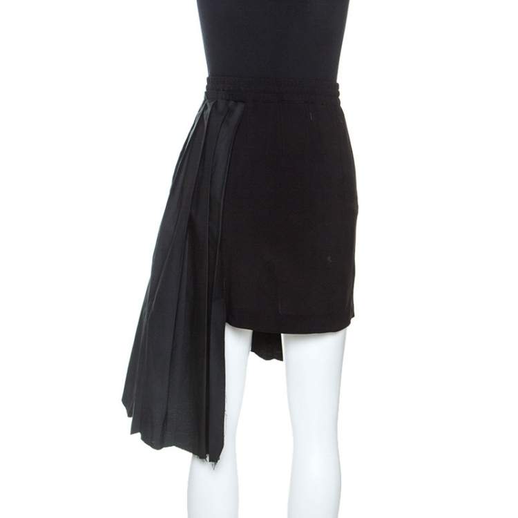 Pre Owned Off-White Black Pleated Crepe Asymmetric Skirt M
