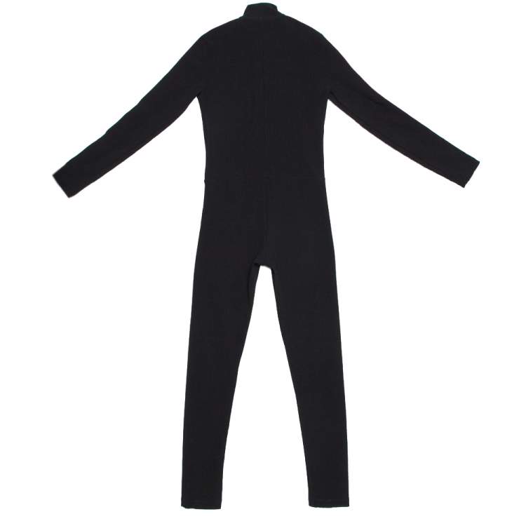 Pre Owned Off-White Black Ribbed Stretch Nylon Logo Band Detail Jumpsuit XS