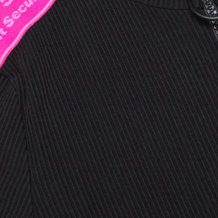 Pre Owned Off-White Black Ribbed Stretch Nylon Logo Band Detail Jumpsuit XS