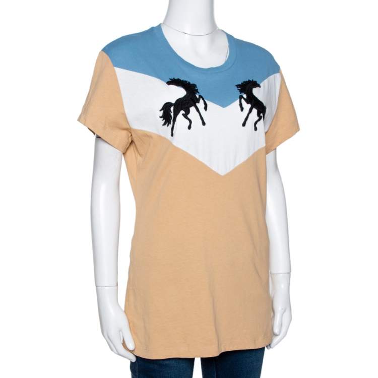 Pre Owned Off-White Tricolor Cotton Twisting Horses T Shirt L
