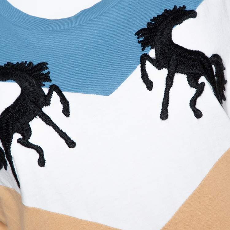 Pre Owned Off-White Tricolor Cotton Twisting Horses T Shirt L