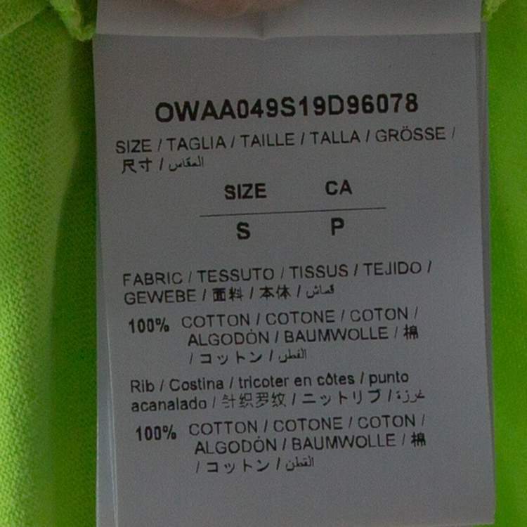 Pre Owned Off-White Fluorescent Yellow Printed Cotton T-Shirt S