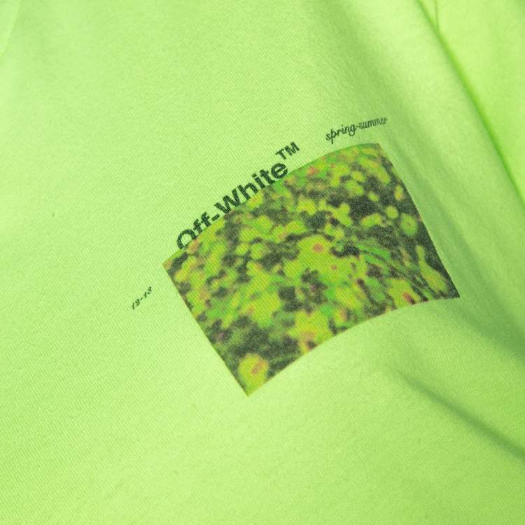 Pre Owned Off-White Fluorescent Yellow Printed Cotton T-Shirt S