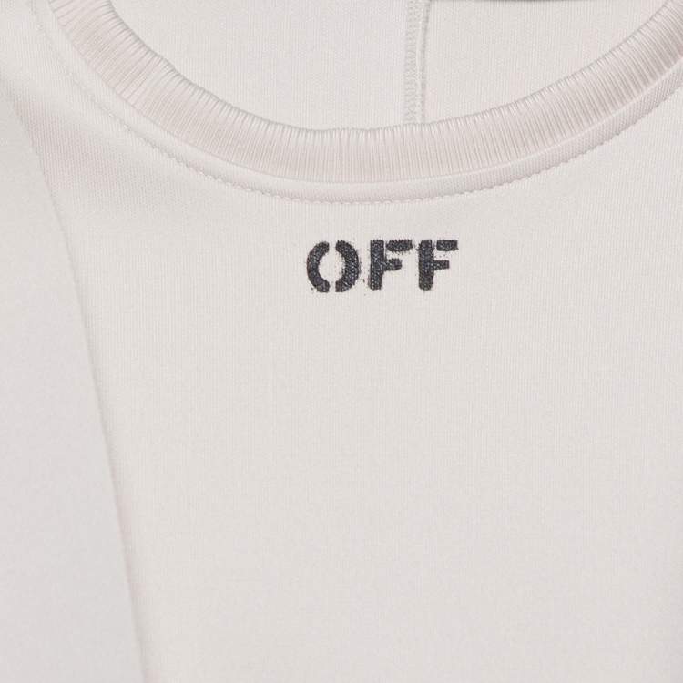 Pre Owned Off-White Beige Neoprene Asymmetric Draped Detail Midi Dress M