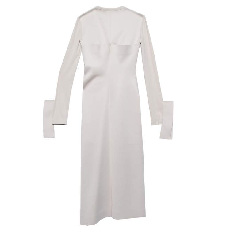 Pre Owned Off-White Beige Neoprene Asymmetric Draped Detail Midi Dress M