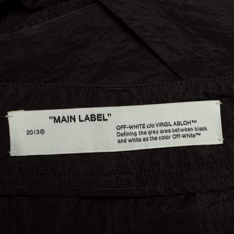 Pre Owned Off-White Black Logo Printed Synthetic Paneled Trousers L