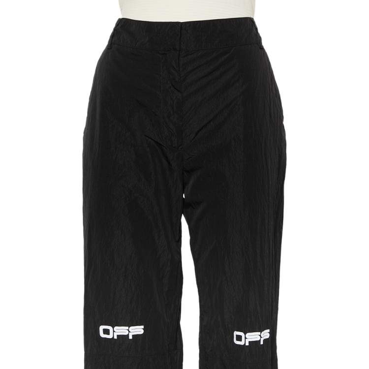 Pre Owned Off-White Black Logo Printed Synthetic Paneled Trousers L