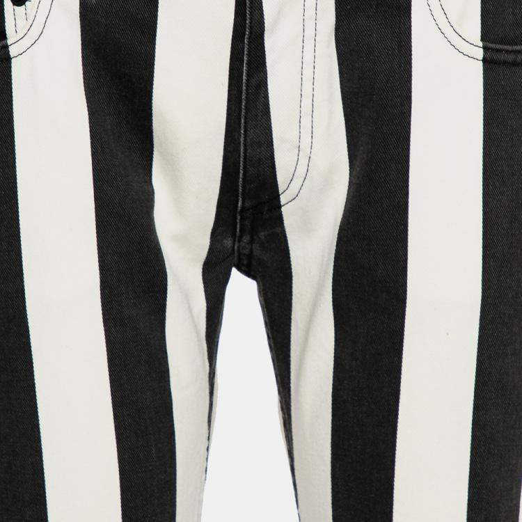 Pre Owned Off White Monochrome Striped Denim Skinny Jeans M