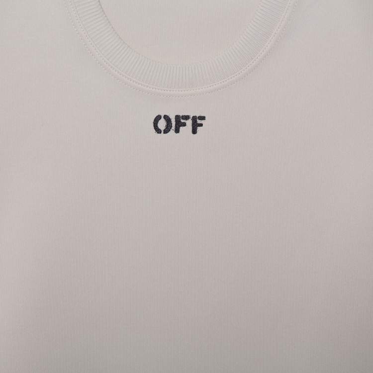 Pre Owned Off-White Beige Jersey Logo Printed Crewneck T-Shirt XS