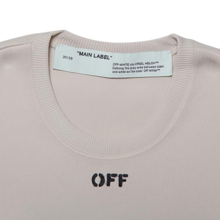 Pre Owned Off-White Beige Jersey Logo Printed Crewneck T-Shirt XS