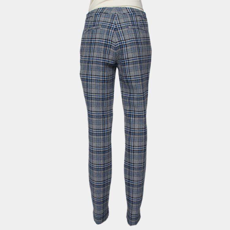 Pre Owned Off-White Blue & Grey Patterned Wool Zip Detail tapered Leg Pants M