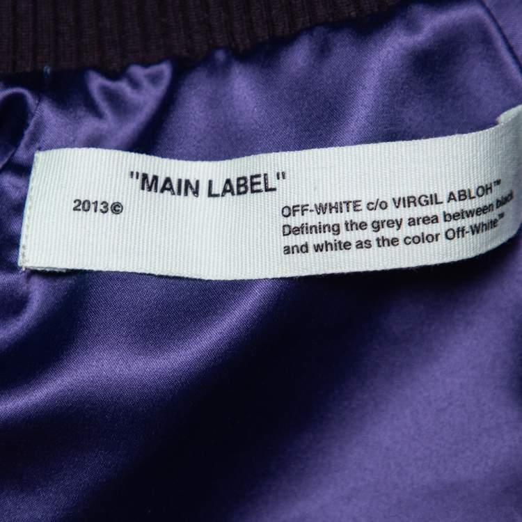 Pre Owned Off-White Navy Blue Velvet  & Satin Trim Zip Front Bomber Jacket S 
