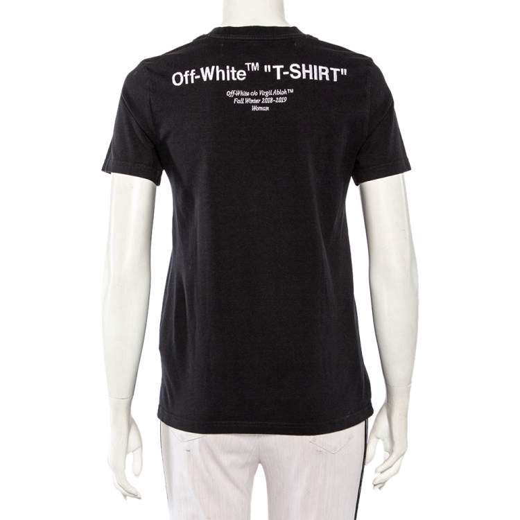 Pre Owned Off-White Black Logo Embroidered Cotton T-Shirt XS