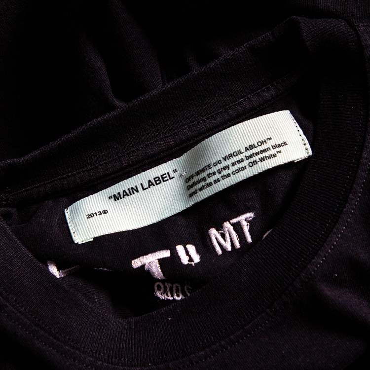 Pre Owned Off-White Black Logo Embroidered Cotton T-Shirt XS