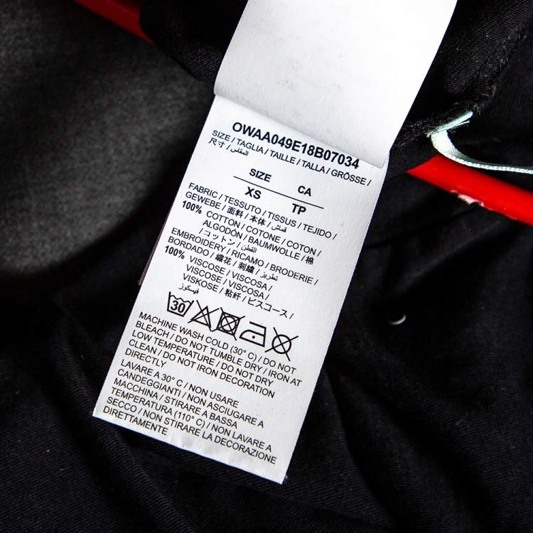 Pre Owned Off-White Black Logo Embroidered Cotton T-Shirt XS