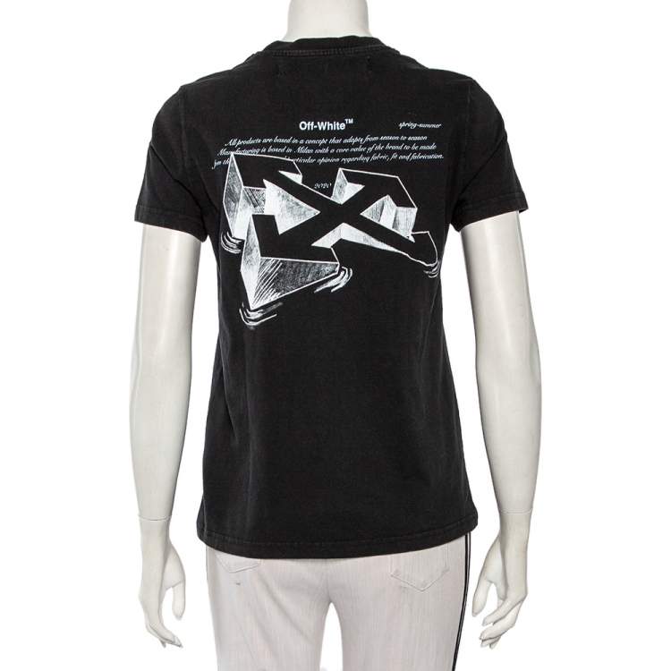 Pre Owned Off-White Black Cotton Logo Printed & Embroidered T-Shirt XS