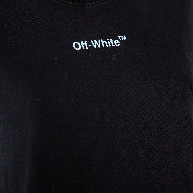 Pre Owned Off-White Black Cotton Logo Printed & Embroidered T-Shirt XS